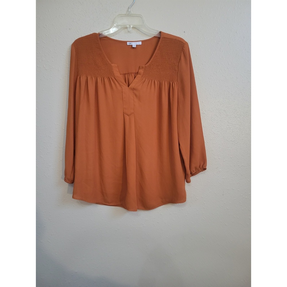 DR2 Women's V-Neck Pullover Blouse Career Rust Top Sz‎ M